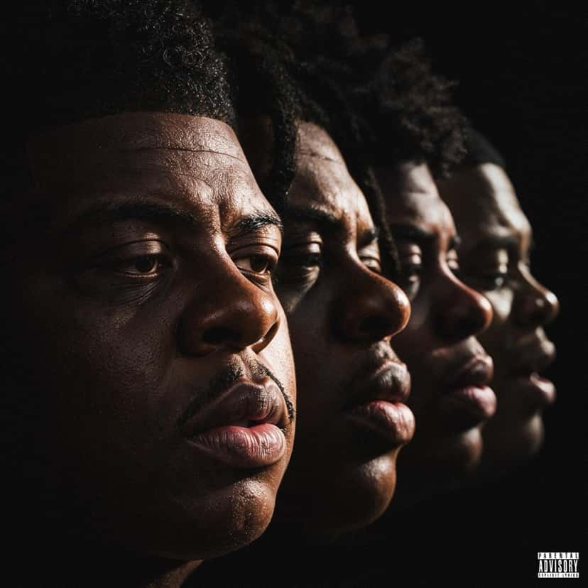 Portada de «Better Over Time», de BigXthaPlug: cuatro rostros de perfil alineados uno detrás del otro sobre fondo negro, con luz lateral