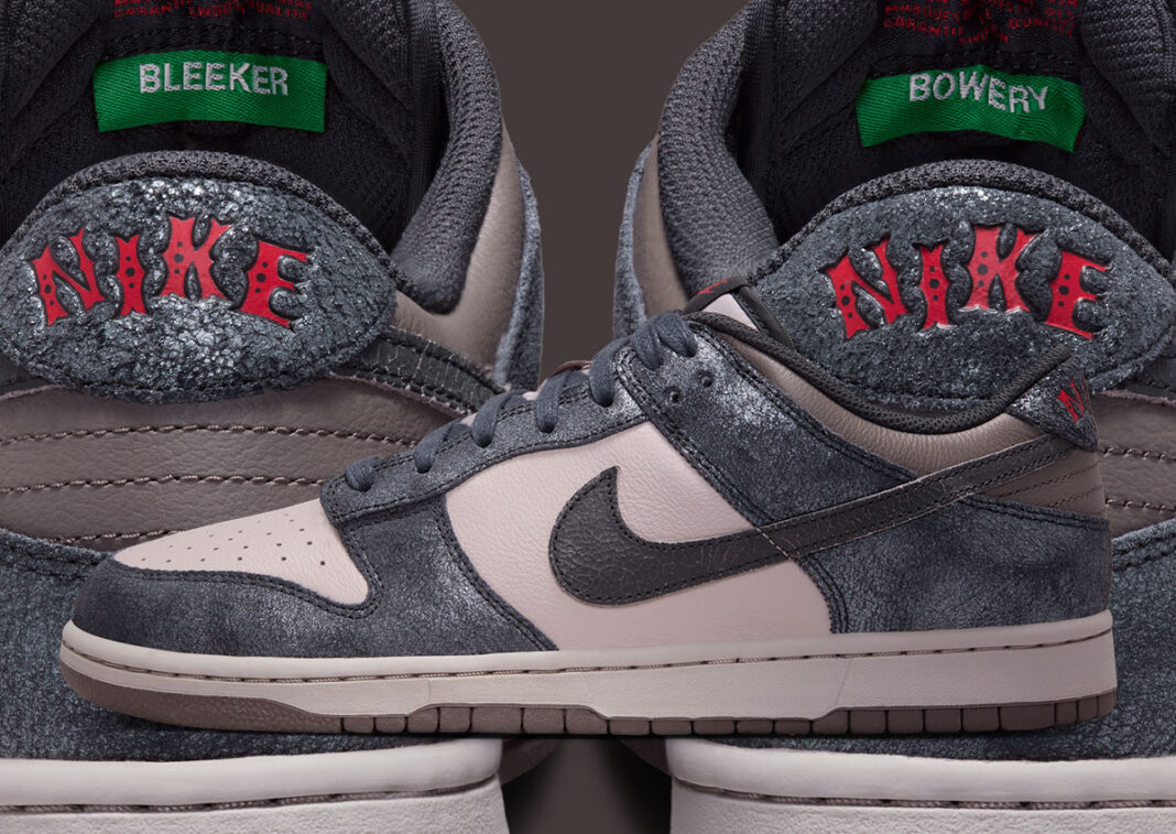 Nike Dunk Low CBGB con upper distressed en Metallic Silver y Off Noir